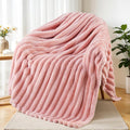 Exclusivo Mezcla Fleece Throw Blanket for Couch, Super Soft Striped Jacquard Bed Blanket, Lightweight Fuzzy Cozy for All Seasons, 50x60 Inches, Pink