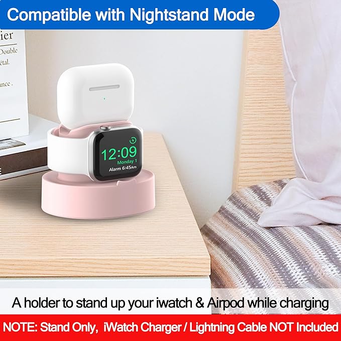 SOKUSIN Stand for Apple Watch Charger - iWatch AirPod 2 in 1 Charging Stand Holder Dock Compatible with All Apple Watch Series 10 9 8 Ultra2 Ultra SE2 7 6 SE 5 4 3 2 and AirPods 1/2/3/Pro (Pink)