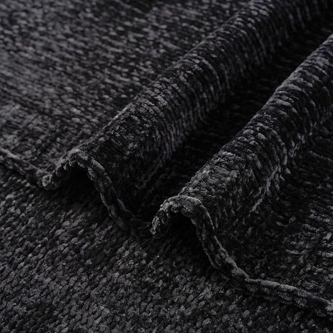 BATTILO HOME Black Throw Blanket for Couch, Woven Chenille Throw Blankets for Bed, Chair, Sofa, Black Knitted Blanket Cozy Soft Blanket, 51"x67"