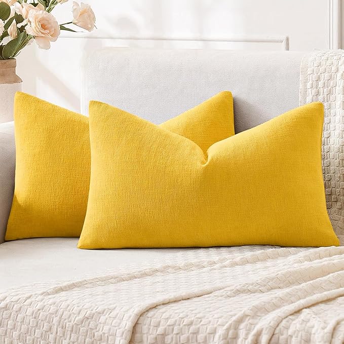 MIULEE Yellow Couch Pillow Covers 12x20 Inch, Set of 2 Soft Chenille Spring Decorative Lumbar Throw Pillow Covers Farmhouse for Sofa Living Room Bed