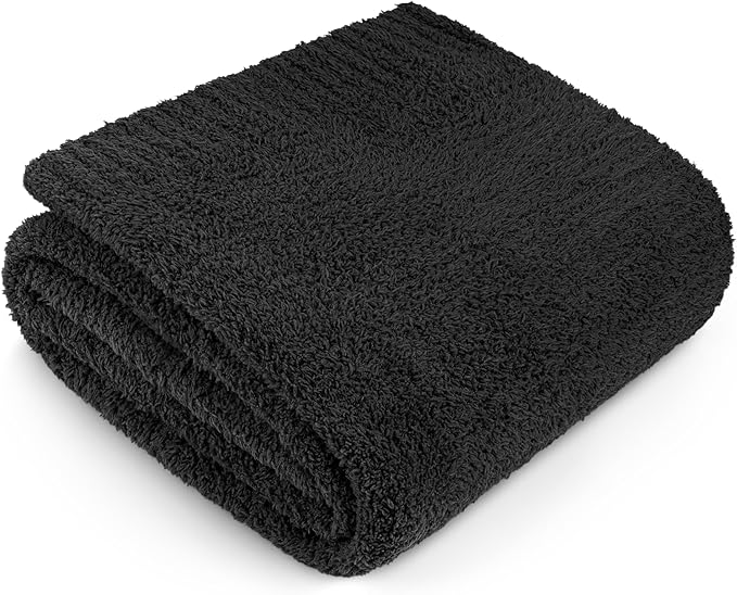 PAVILIA Super Soft Throw Blanket for Couch, Fluffy Cozy Lightweight Black Blanket, Fuzzy Warm Knit Blanket for Bed Sofa, 50x60