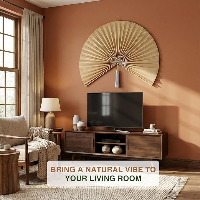 Chicvillage Bamboo Wall Fan Decor - 47” Handmade Woven Bamboo Wall Hanging Fan, Large Japanese Fan Wall Decor for Above Bed, Boho Natural Asian Wall Art, Lightweight & Easy to Hang (Beige)