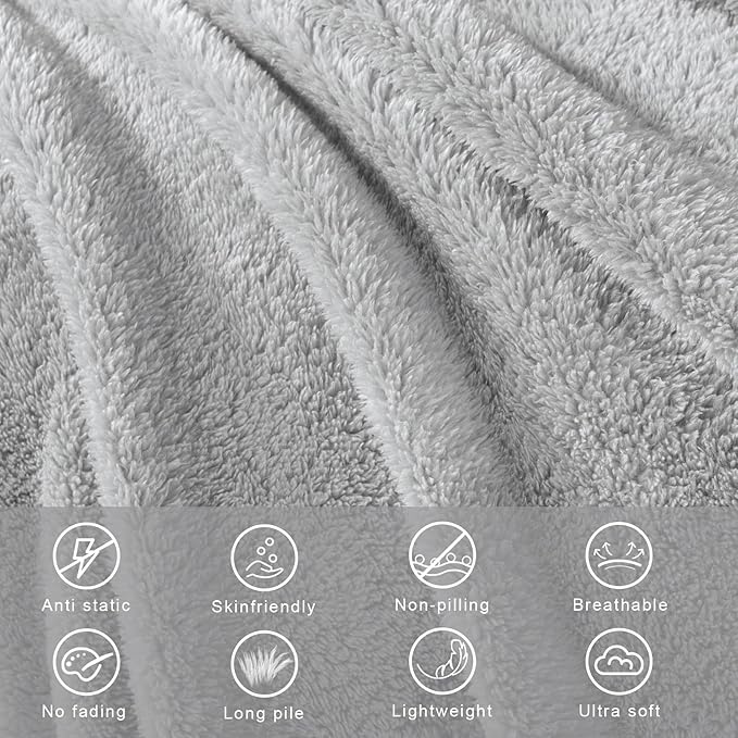 Exclusivo Mezcla Twin Size Blanket for Bed, Super Soft Velvet Plush Fleece Blankets, Fuzzy Cozy and Warm for Winter, 60x80 Inches, Light Grey