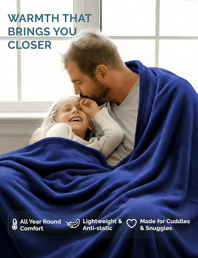 Casa Platino Fleece Throw Blankets – 300 GSM Navy Blue – Soft Cozy Warm Holiday Throws for Winter, Fuzzy Plush Elegant Gifts for Kids, Men & Women - Ideal for Couch, Sofa, Chair or Bed - 50x60 Inch