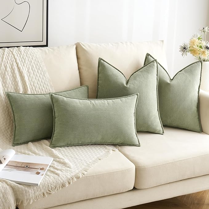 MIULEE Pack of 2 Sage Green Decorative Pillow Covers 26x26 Inch Soft Chenille Luxurious Couch Throw Pillows Farmhouse Cushion Covers Euro Shams Elegant Design for Sofa Bed Living Room Spring Decor