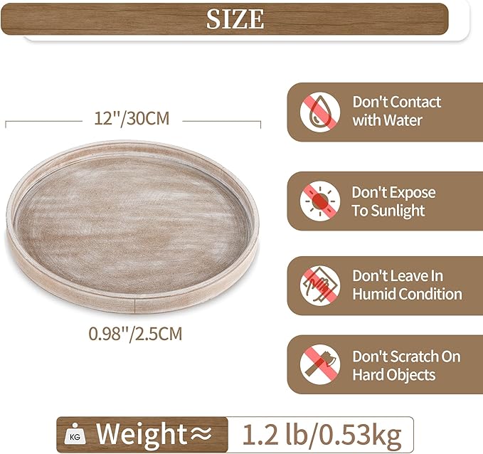 Hanobe Candle Plate Holder Tray: Whitewash Round Wood Candle Plate Decorative Centerpiece Small Tealight Pillar Trays for Living Room Dining Coffee Table Home Decor