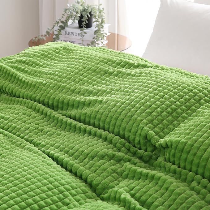 Puncuntex Flannel Fleece Throw Blanket Apple Green 50"×60",Super Soft Plush Cozy Blanket with Square Grid Design Luxury for Couch Sofa Chair
