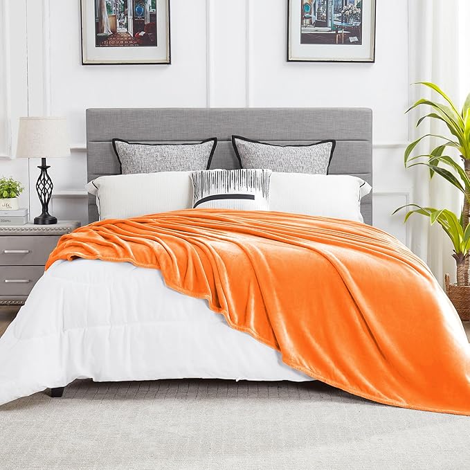 DREAMNINE Super Large Soft Fall Fluffy Fleece Bed Blanket Queen Size 90" x 90", Luxury Decorative Fuzzy Halloween Blanket for Bedroom,Big Cozy Shaggy Warm Flannel Blankets for Winter Autumn Pet,Orange