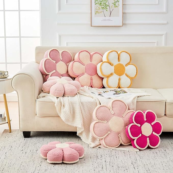 Kcvvcr Flower Pillow, Soft Flower Decorative Throw Pillow, Cute Daisy Flower Shaped Seating Floor Cushion Room Décor Plush Pillows for Sofa Couch Bed (13.7 Inch, Pink)