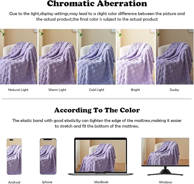 NEWCOSPLAY Super Soft Twin Blanket Lavender Premium Silky Flannel Fleece 3D Checkered Lightweight Bed Blanket All Season Use (Lavender Checkered, Twin(60"x80"))