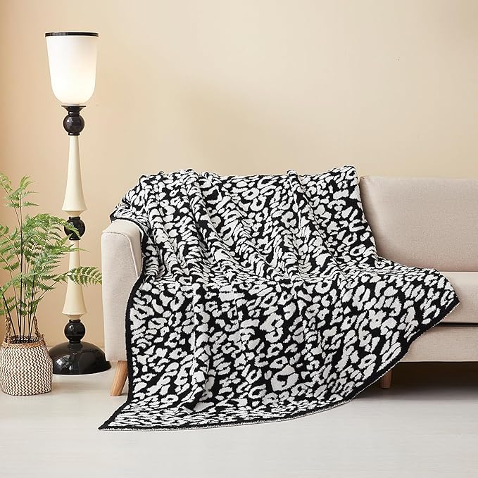 MH MYLUNE HOME Ultra Soft Leopard Throw Blanket (50x60 inches) Microfiber Blanket Plush Warm Reversible Cheetah Blanket Leopard Pattern Throw for Couch Bed Sofa - Black and White, 50"x60"