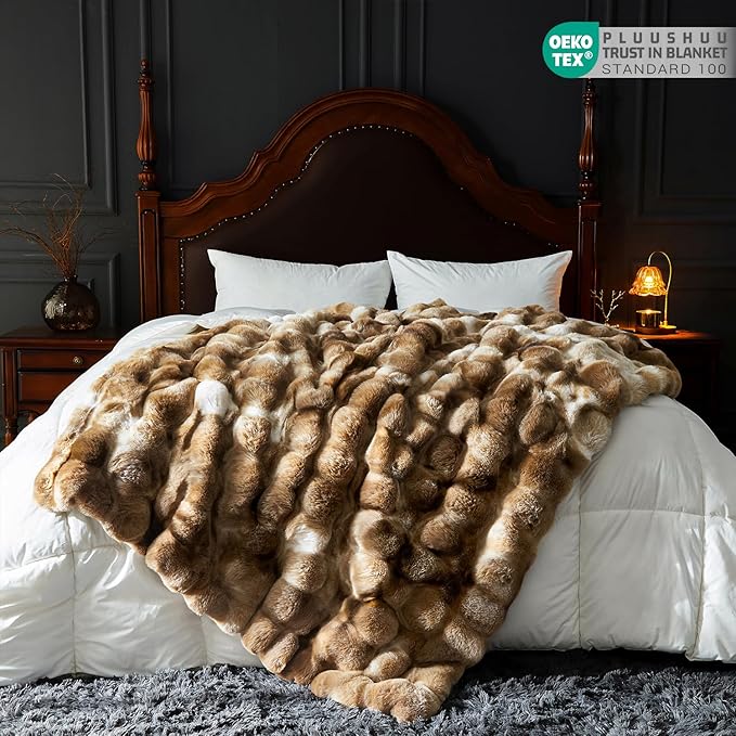 Faux Fur Throw Blanket for Couch, Fluffy Fuzzy Plush Bubble Blanket, Soft Warm Cozy Shaggy Rabbit Blanket, Luxury Decorative Gifts for Sofa Bedroom Living Room, 60x80inch (Tie-Dye-Brown)