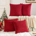 MIULEE Pack of 4 Christmas Red Corduroy Decorative Throw Pillow Covers 20x20 Inch Soft Boho Striped Pillow Covers Modern Farmhouse Home Decor for Sofa Living Room Couch Bed
