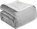 Elegant Comfort Ultra Soft Reversible Flannel Sherpa Blanket - Cozy Silky Fleece Throw for Couch, Bed - Plush Fuzzy Warm Winter Blanket for Gift, Queen, Silver Grey