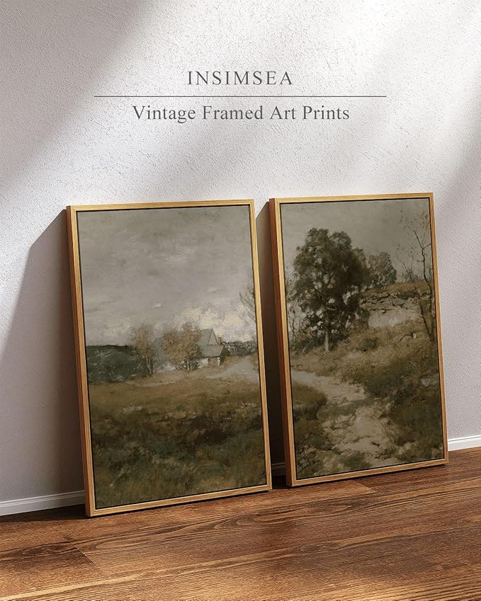 InSimSea 2 Pcs Framed Wall Art Vintage Farmhouse Decor, Country Road Paintings Above Bed Wall Decor, Canvas Prints, Rustic Scenery Pictures for Living Room,Bedroom,Office, 16"x24", set of 2