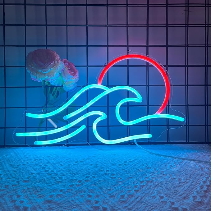 Wave Neon Signs for Wall Decor, Anywin Dimmable Neon Sign Sunrise Sunset Led Signs Wave Art Neon Lights For Living Room, Bedroom Gaming Room, Hotel Decor, Cool Birthday Gifts for Friends, Partner