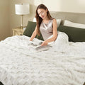 Joiedomi Queen Size Blanket for Bed, Soft White Fleece Checkered Blankets Gifts for Women Mom Girls, 280GSM Cozy Cute Soft Throw Home Room Decor Aesthetic Gifts 90x90 Inches