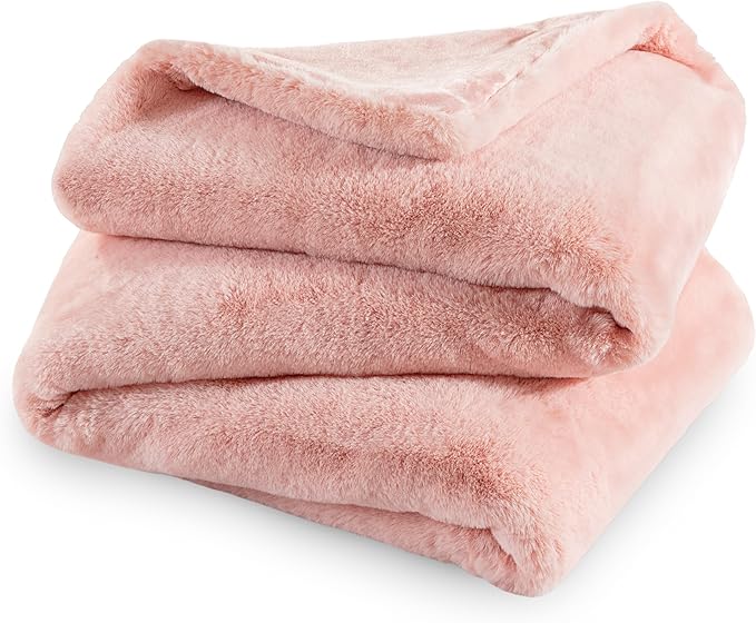 Bare Home Faux Fur Blanket - Ultra-Soft Luxurious - Cozy Warm Throw for Couch, Sofa, Chair, Bed - Fuzzy Fluffy Super Soft - Decorative Bed Blanket, 80x60 inches (Oversized, Blush)