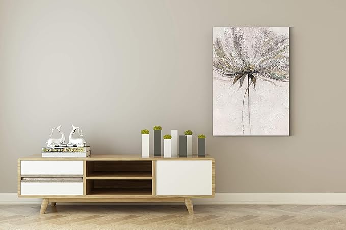 Yihui Arts Hand Painted Abstract Floral Wall Art Pictures Grey White Gold Foil Painting Sand Artwork For Living Room Decoration
