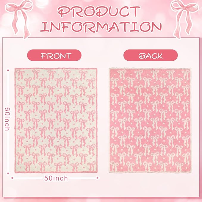Buryeah Pink Bow Blanket Soft Microfiber Double Sided Bow Throw Blanket 50"x 60" Coquette Aesthetic Plush Bedding Stuff Sofa Chair Dormitory Room Decor for Women, Wedding Bridesmaid Gifts, Mother