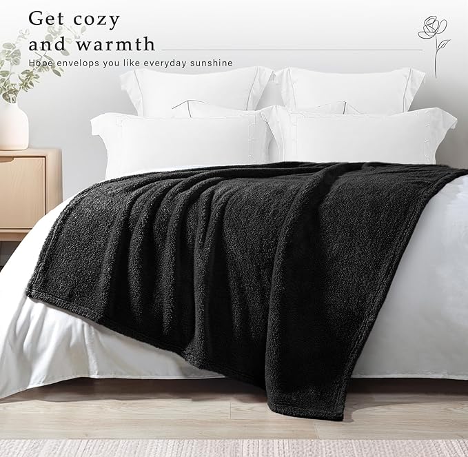 Exclusivo Mezcla Soft Fleece Throw Blanket for Couch, Super Soft Velvet Plush Fleece Blankets, Fuzzy Cozy and Warm for Winter, 50x60 Inches, Black