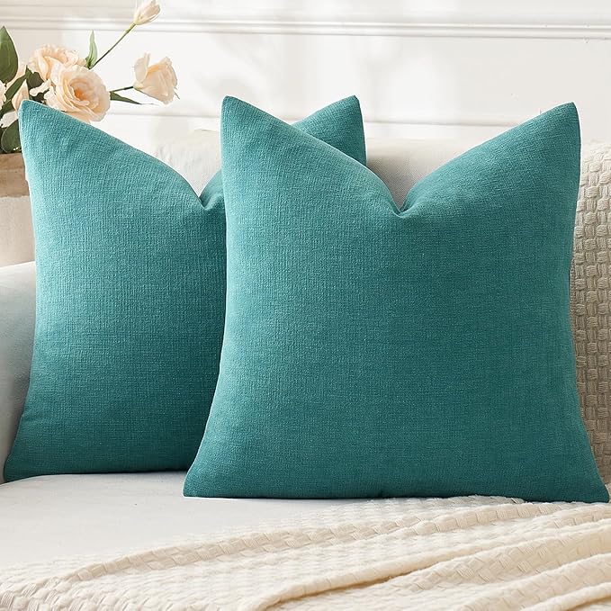 MIULEE Teal Couch Pillow Covers 20x20 Inch, Set of 2 Soft Chenille Decorative Square Throw Pillow Covers Farmhouse for Sofa Living Room Bed