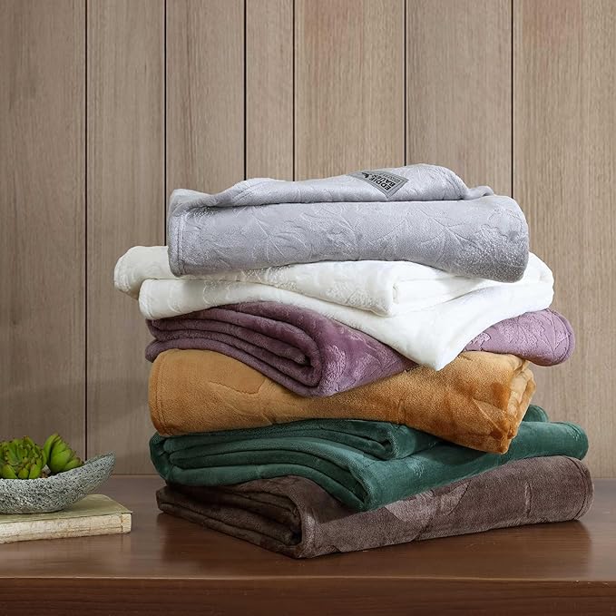 Eddie Bauer - Throw Blanket, Ultra-Soft & Embossed Plush Bedding, Blanket for Couch & Bed (Woodblock Floral Purple, 50" x 70")