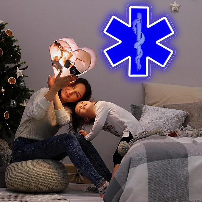 Star of Life LED Neon Sign, 12 x 12 Inches, Pink, USB Powered Wall Decor for EMT Paramedic, Garage, Game Room, Bedroom, Man Cave