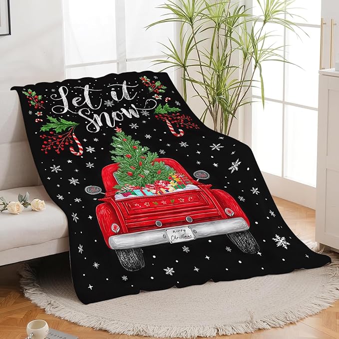 Christmas Truck Blanket for Girls Women Boys Men Adults Kids Soft Cozy Fleece Red Truck Throw Blankets Gifts Warm Flannel Plush Lightweight Decor for Couch Bed Sofa 60"X50"
