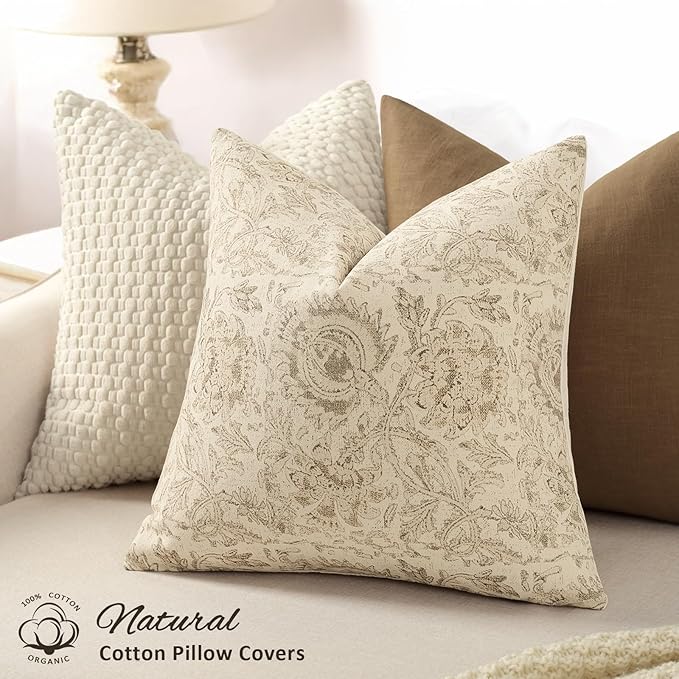 Vintage Floral Print Throw Pillow Covers 12x20 Set of 2 Neutral Modern Farmhouse Pillowcases Accent Decorative Cushion Covers Boho Home Decor for Couch Sofa Chair Bed Living Room, Natural Beige