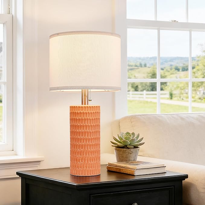 Table Lamps for Living Room Set of 2, Ceramic Table Lamps for Bedroom, 20" Modern Lamps for Night Stands, Orange
