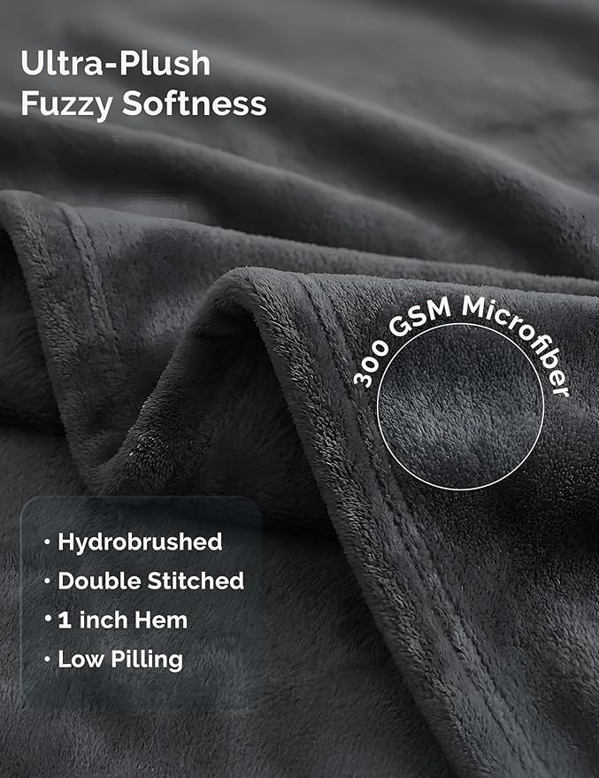 Casa Platino Fleece Blanket King Size – 300 GSM Charcoal Grey Fleece Throw for Bed or Couch – Soft Cozy Warm Holiday Bed Blanket for Winter, Fuzzy Plush Elegant Gifts for Men & Women - 108x90 Inch