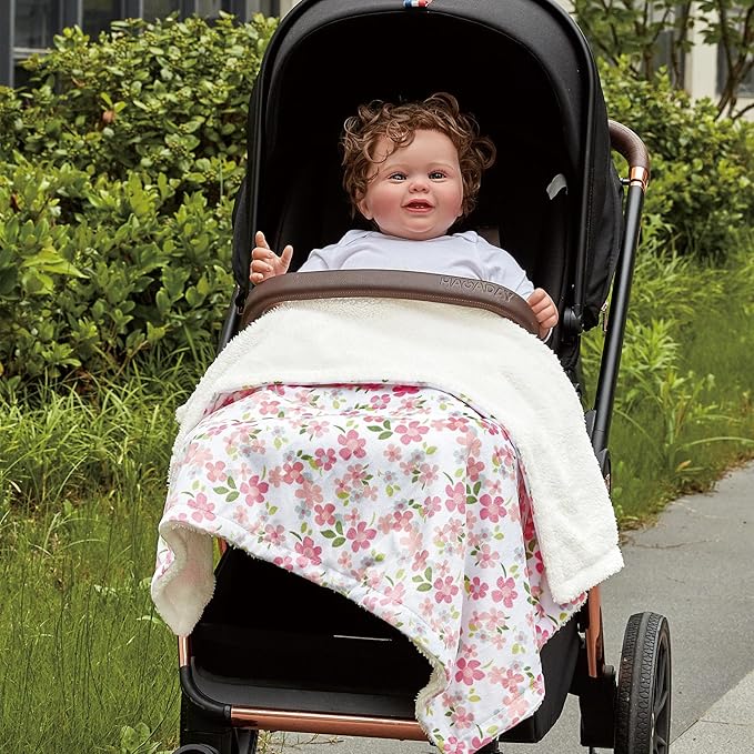 CREVENT 2Pcs 30''X40'' Cute Cozy Fluffy Warm Baby Blankets for Infants Toddlers' Bedding Crib Cot Stroller - Grey Cloud + Minky Wildflower
