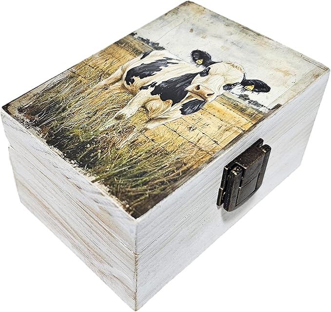 RK Collections Black and White Cow Trinket Box Small Jewelry Keepsake Box | Storage Box for Girls Women | Gift Idea, Animal Lover Ornaments for Home Décor (4 x 2.75)