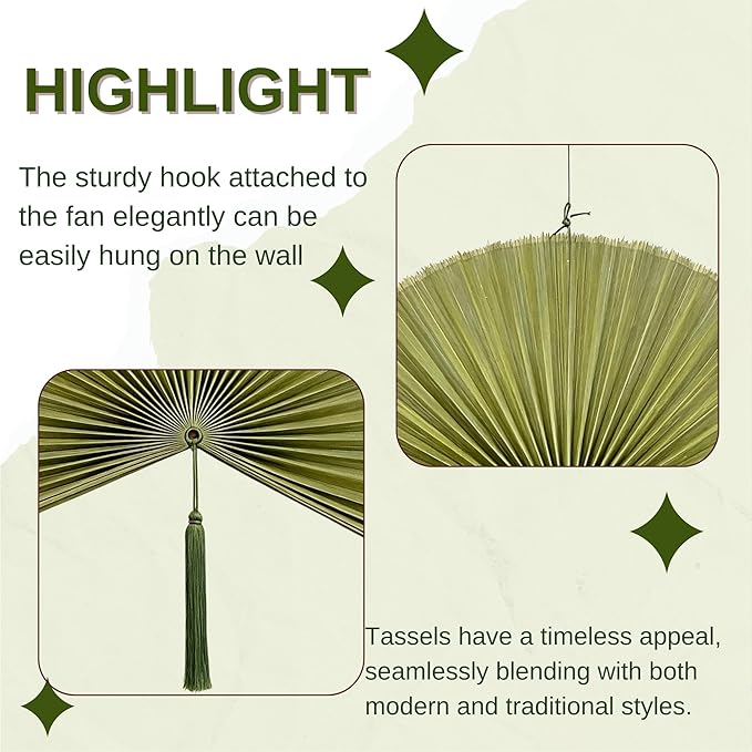 ChumDecor Fan Wall Decor, Japanese Giant Fan, Large Bamboo Fan Wall Art For Boho Hanging Headboard, Decorative Folding Fans For Over Bed, Asia Trending (Army Green 48inch)