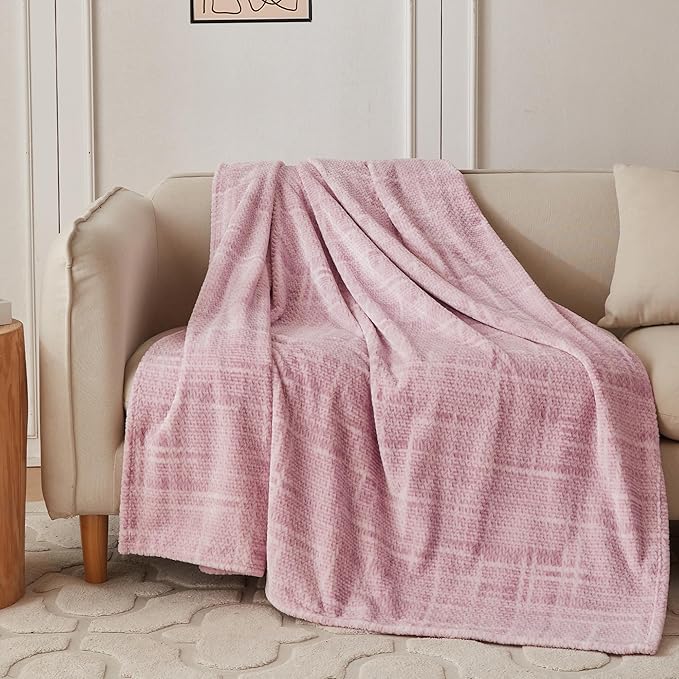 COOVA Fleece Throw Blanket for Couch, Super Soft and Cozy 3D Jacquard Warm Blankets, Lightweight and Fuzzy Throw for Bed, Sofa, Chair, Giftable (Light Pink, 50"x60")