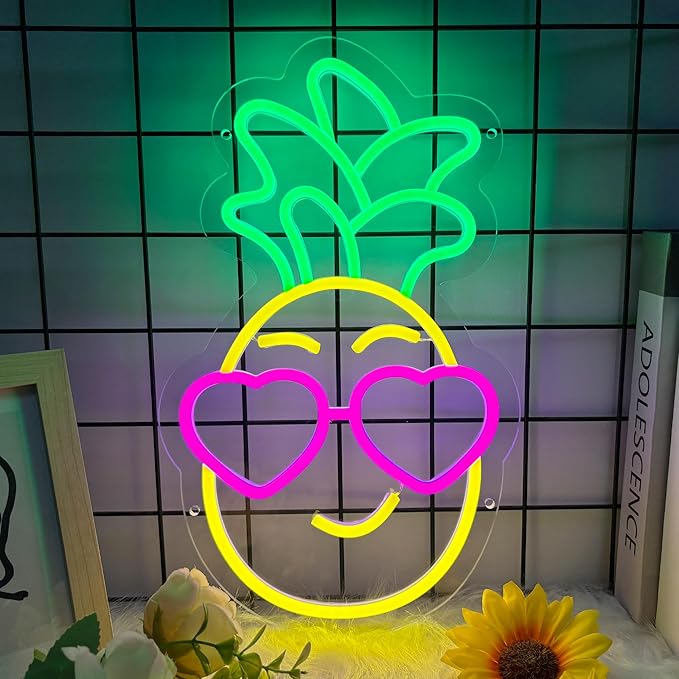 Pineapple Neon Sign, Funny Pineapple Led Neon Signs for Wall Decor, Dimmable Neon Light for Bedroom, Game Room, Kids Room, Bar Decoration, USB Light Up Signs for Party Decor