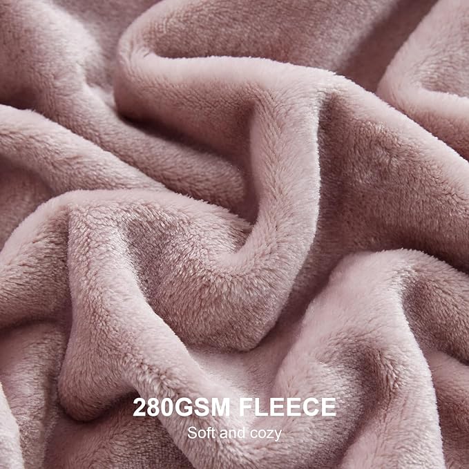 Hansleep Fleece Pink Queen Blanket, Super Soft Flannel Fuzzy Plush Cozy Blanket for All Seasons, Pink, Queen 90x90 Inches