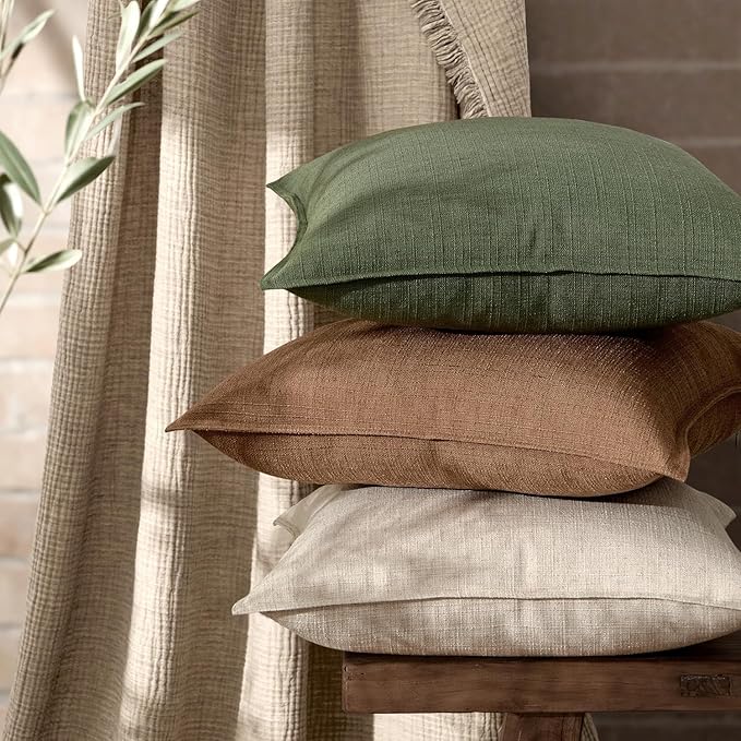 MIULEE Pack of 2 Thick Textured Couch Throw Pillow Covers, Natural Beige Decorative Pillow Covers 22x22, Neutral Linen Cushion Cases for Sofa Bed Living Room Modern Farmhouse Home Decor, No Filling