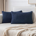 MIULEE Pack of 2 Decorative Lumbar Throw Pillow Covers 12x20 Inch Soft Boho Striped Textured Corduroy Pillow Covers Modern Farmhouse Home Decor for Couch Bed Sofa Living Room Navy Blue