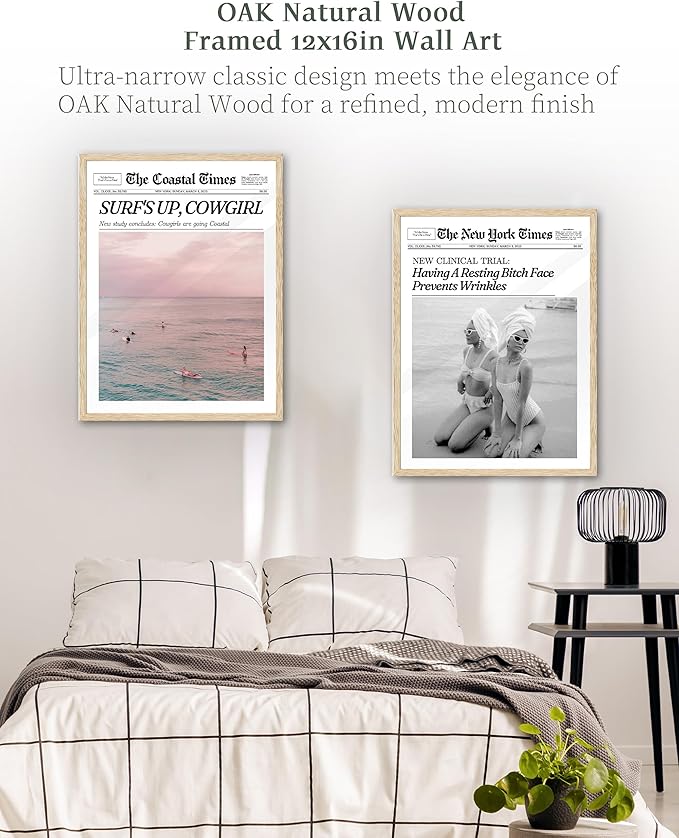 iHery Funny Having A Prevents Wrinkles Framed Trendy Hot Girls NewsPaper Wall Art, Natural OAK Wood 12x16in Canvas Wall Art,Retro Magazine Vintage Bar Cart Living Room Home Décor 1Pack