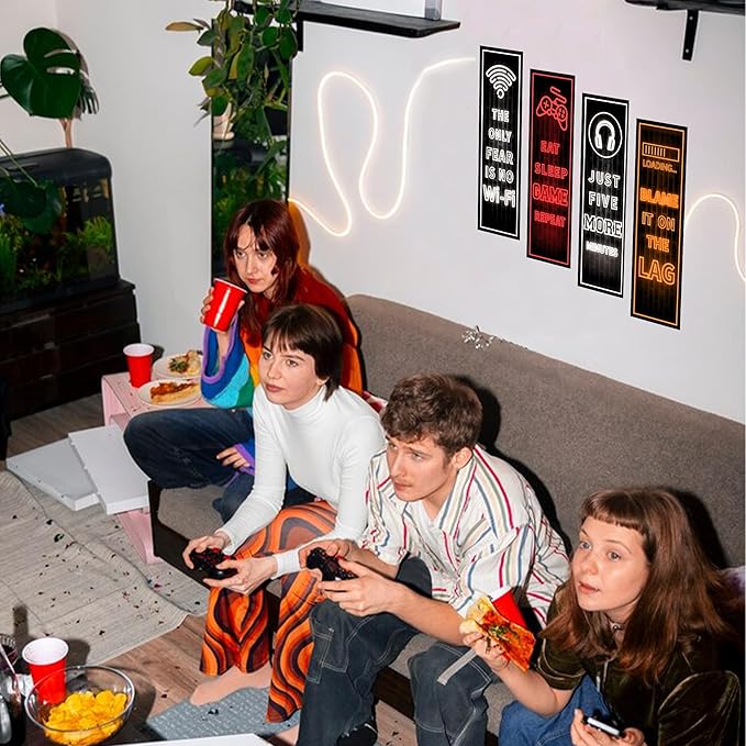 Eat Sleep Game Wall Decals Glow in The Dark, Gamer Controller Stickers Decor for Boy Bedroom, Joystick Video Gaming Kids Playroom Nursery Decoration