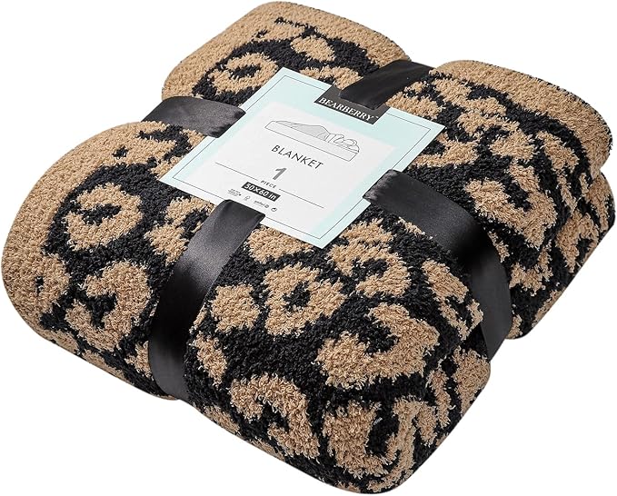 bearberry Fuzzy Leopard Knitted Throw Blanket Soft Cozy Warm Microfiber Blanket for Couch Sofa Bed Travel (Leopard, 50"x60")