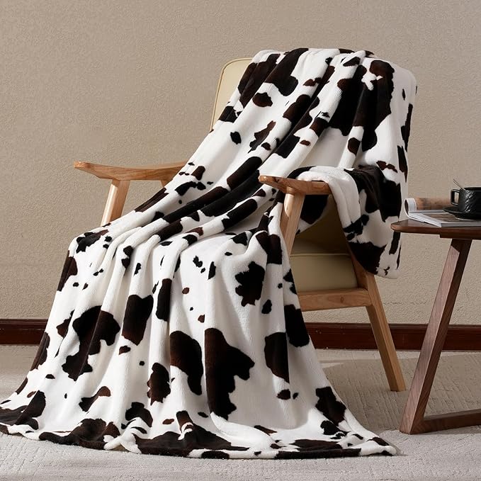 Cozy Bliss Cow Print Throw Blanket for Bed - Fuzzy Thick Soft Warm Fleece Blankets for Couch & Bed, for Women Men Girls Kids, Dark Brown Large King Size 120"*100"