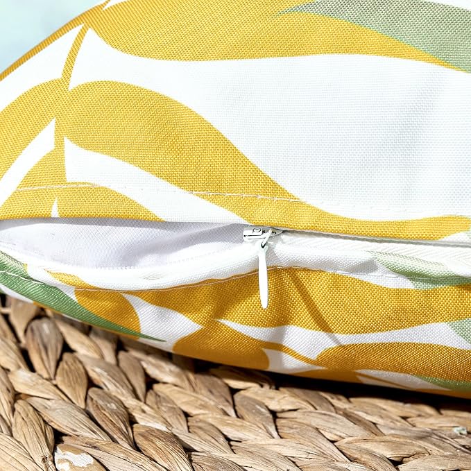 MIULEE Pack of 2 Decorative Outdoor Waterproof Throw Pillow Covers Patio Pillow Cases Natural Leaves Pattern Spring Square Cushion Shams Shell for Garden Balcony Couch 16x16 Inch, Green&Yellow