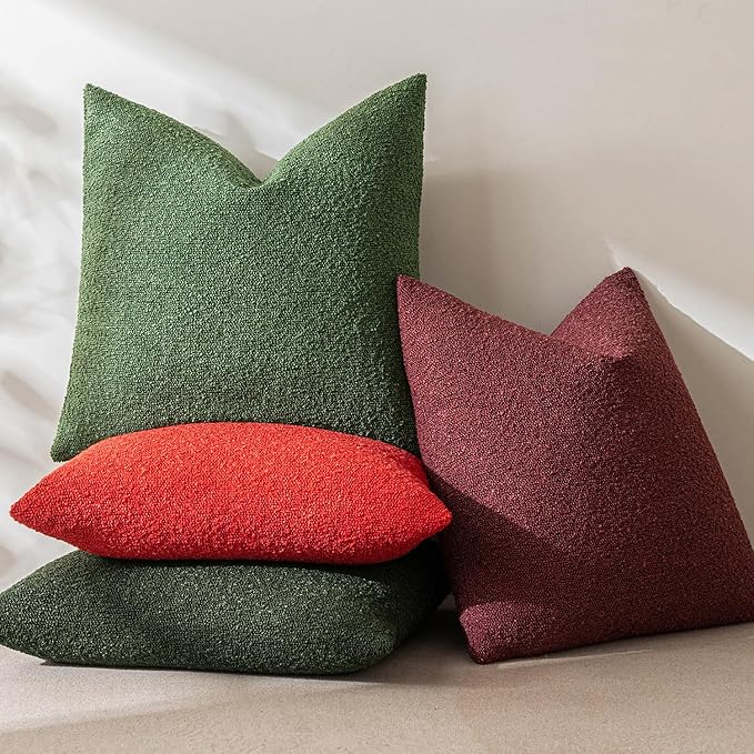 MIULEE Textured Boucle Throw Pillow Cover Dark Green Accent Solid Lumbar Pillow Case Decorative Soft Pack of 1 Couch Cushion Chair Sofa Bedroom Livingroom Home Decor,18x18 Inch