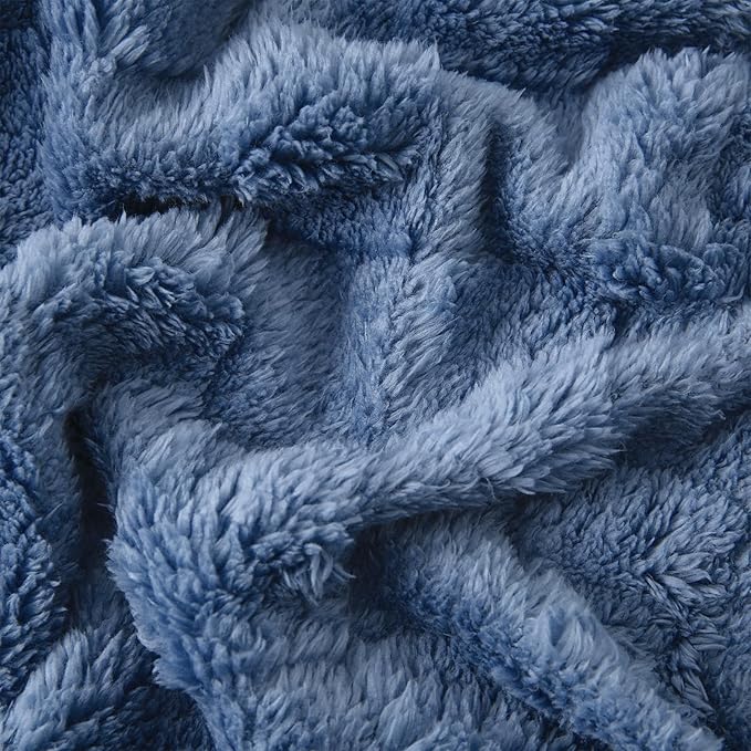 Dusty Blue Fleece Throw Blanket 60”×80” for Couch Sofa Bed,Super Soft Cozy Plush Microfiber Flannel Blanket with 3D Checkered Design Lightweight for Adults,Woman,Girls