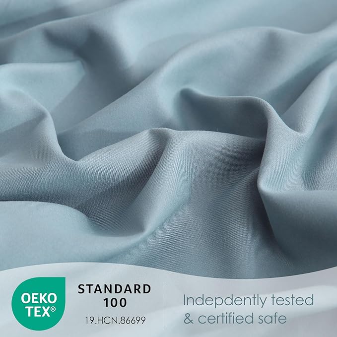 JSD Blue Queen Sheet Set with Side Pocket Corner Straps, 4 Piece Soft Microfiber Bed Sheets Extra Deep Pocket