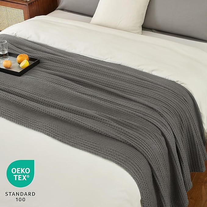 PHF Lightweight Waffle Weave Blanket King Size, Breathable & Ultra Soft, 104"x 90" Soft & Cozy Thin Blanket for All Season & Hot Sleepers, Bed, Home Decor - Grey