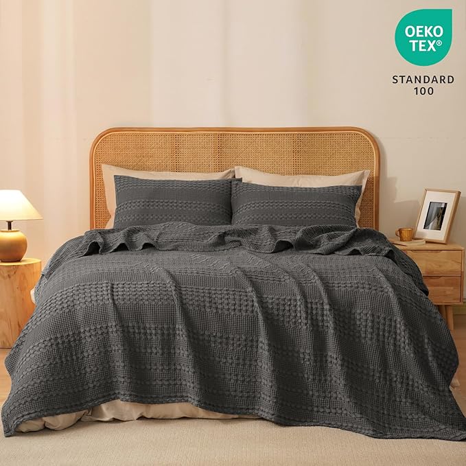 PHF 100% Cotton Waffle Weave Blanket Twin Size for Bed, Soft Lightweight & Breathable for Spring and Summer, All-Season Comfort, Luxury Aesthetic Blanket for Home Decor, 66"x90", Charcoal Grey